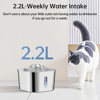 2.2L Stainless Steel Pet Cat Water Fountain Dogs And Cats Water Feeder