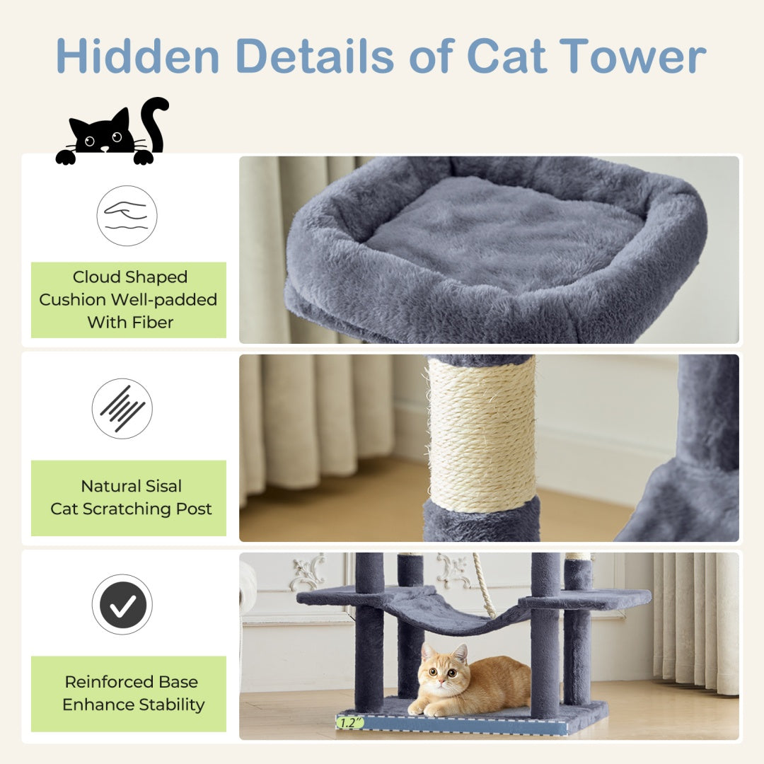 66 Inch Cat Tree Tower, Large Multi-Cat Climbing Extended Platform,
