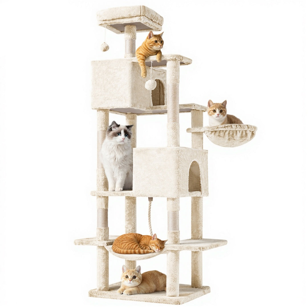 66 Inch Cat Tree Tower, Large Multi-Cat Climbing Extended Platform,