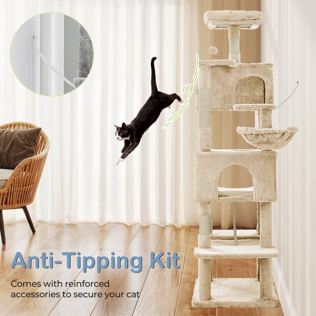 66 Inch Cat Tree Tower, Large Multi-Cat Climbing Extended Platform,