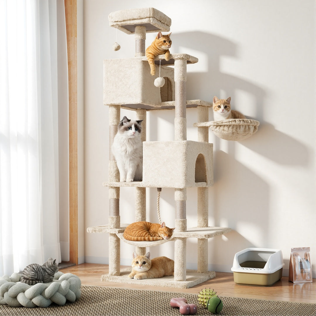 66 Inch Cat Tree Tower, Large Multi-Cat Climbing Extended Platform,